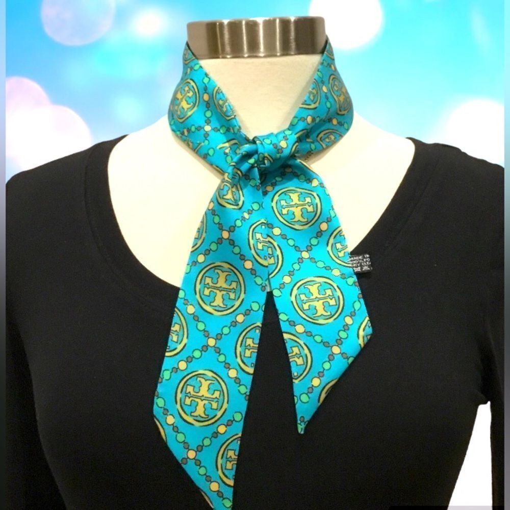 TORY BURCH TWILLY RIBBON TIE NECK SCARF BAG CHARM